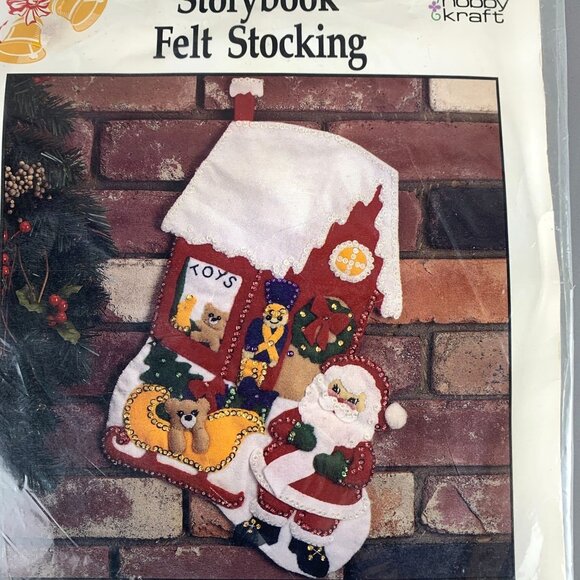 Hobby Kraft Storybook Felt Stocking Kit 9216 Sequins & Beads 18" Santa Toy Shop - Picture 2 of 6